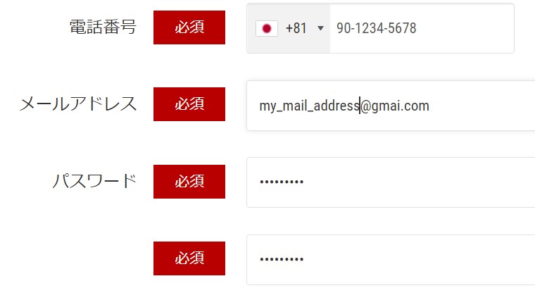 mixhost会員情報入力画面